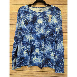 LANDS END NWT Tie Dye Long Sleeve Crew Neck Rash Guard Swim T Shirt Blue Size L